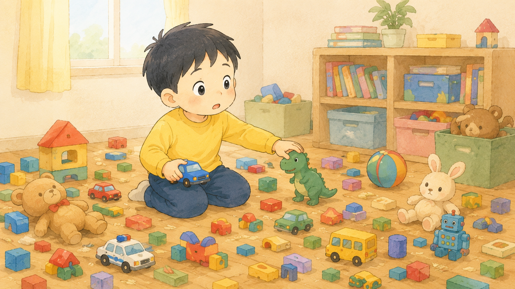 おもちゃが どんどん ふえちゃうの場面イラスト