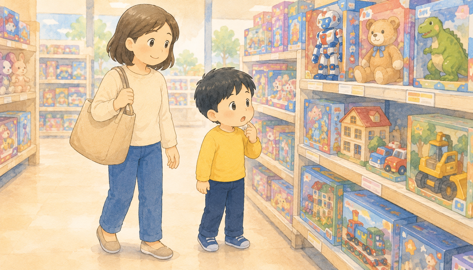 おもちゃが ほしくなったときの場面イラスト