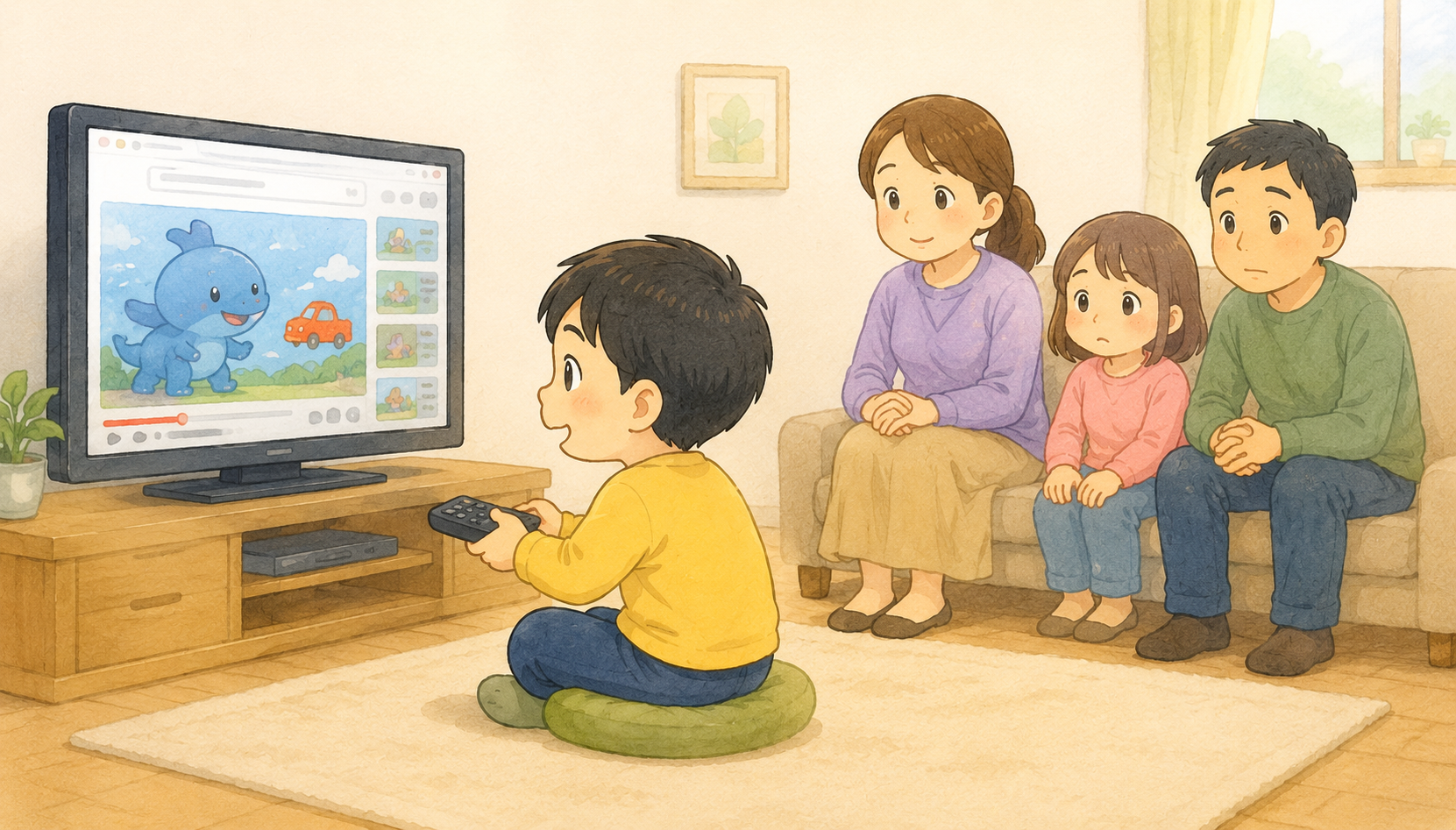 YouTubeを じかんで おわるの場面イラスト