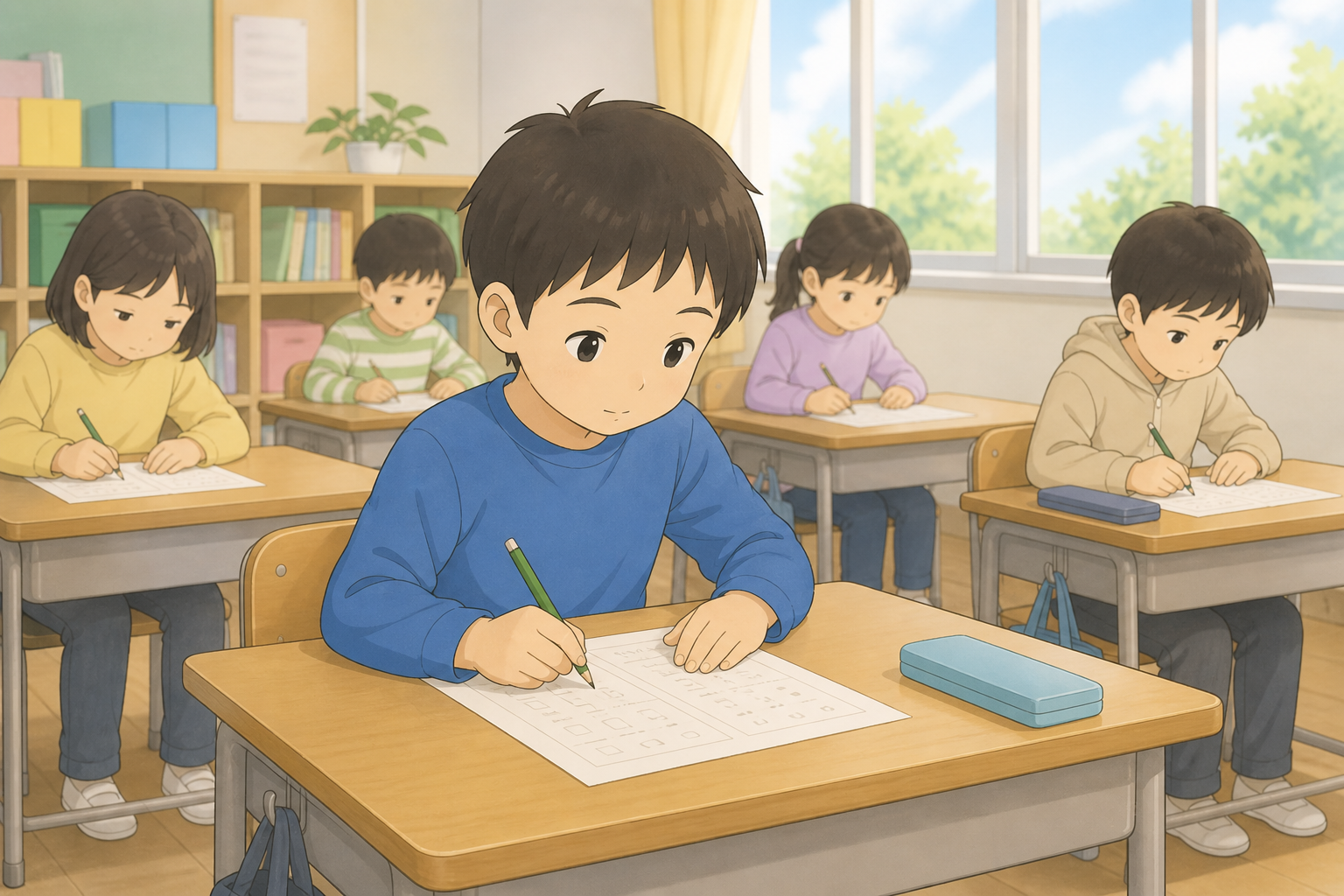 プリントがおわらないときの場面イラスト