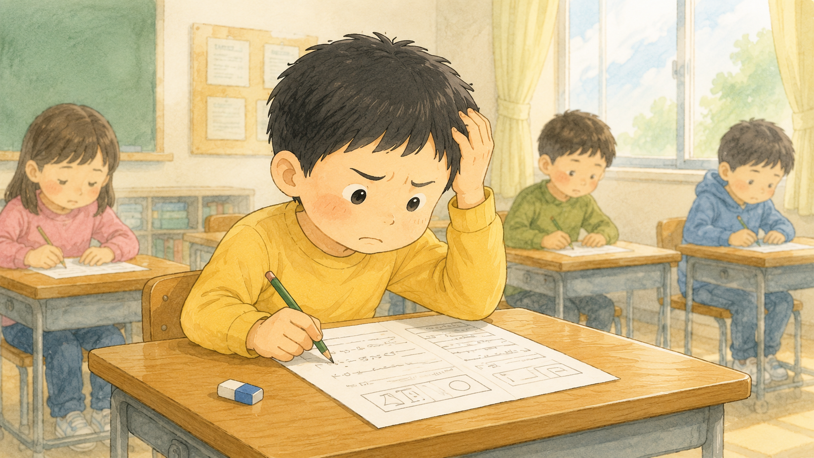 テストでイライラしたときの場面イラスト