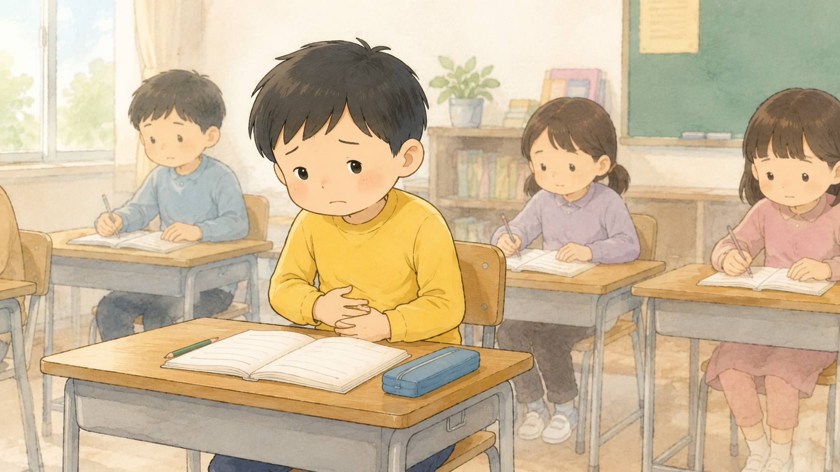 授業中 トイレにいきたくなったの場面イラスト